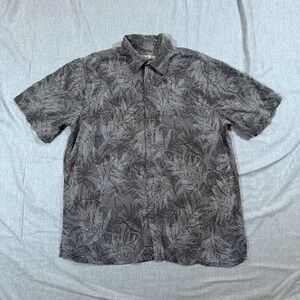 Batik Bay Shirt Mens Medium Gray Hawaiian Button Up Rayon Palm Print‎ Tropical